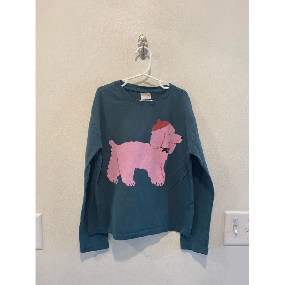 Green Long-Sleeve Tee with Pink Poodle Graphic